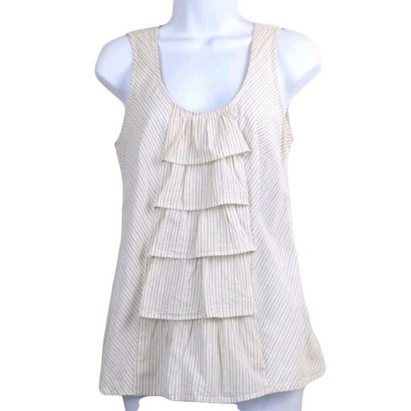 Loft Factory Women's white & tan striped tank with ruffles Size 4 - Picture 1 of 7